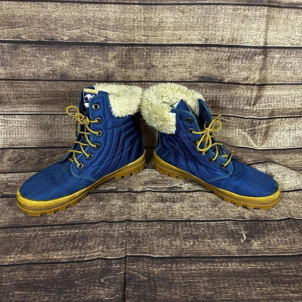 VTG KangaROOS Mens Blue Quilted Faux Fur Water Resistant Winter Boots Pocket 9